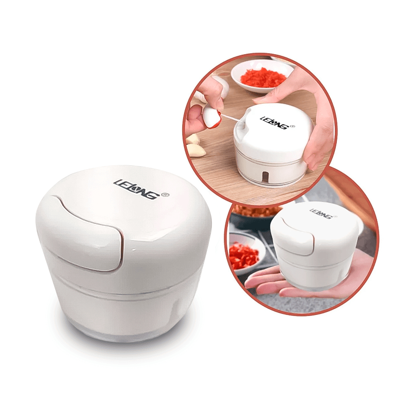 Mini Picador De Comidas Manual Com 2 Laminas Afiadas (Branco)