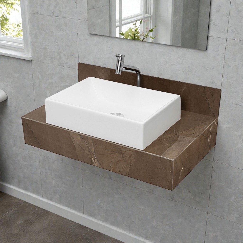 Bancada Com Cuba Sobreposta e Torneira Banheiro Gran Cardigan Lux em Porcelanato