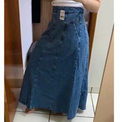 Saia Longa Jeans Feminina Cintura Alta A-Line Moda Casual Básica Elegante