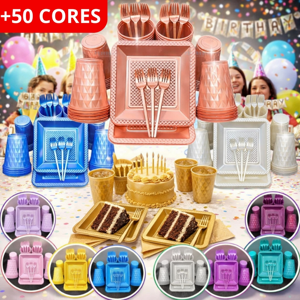 Kit 260 Itens Luxo Descartaveis Festa Aniversário Prato Quadrado Diamante Plástico Colorido Perolado Candy Pastel em Oferta na Shopee
