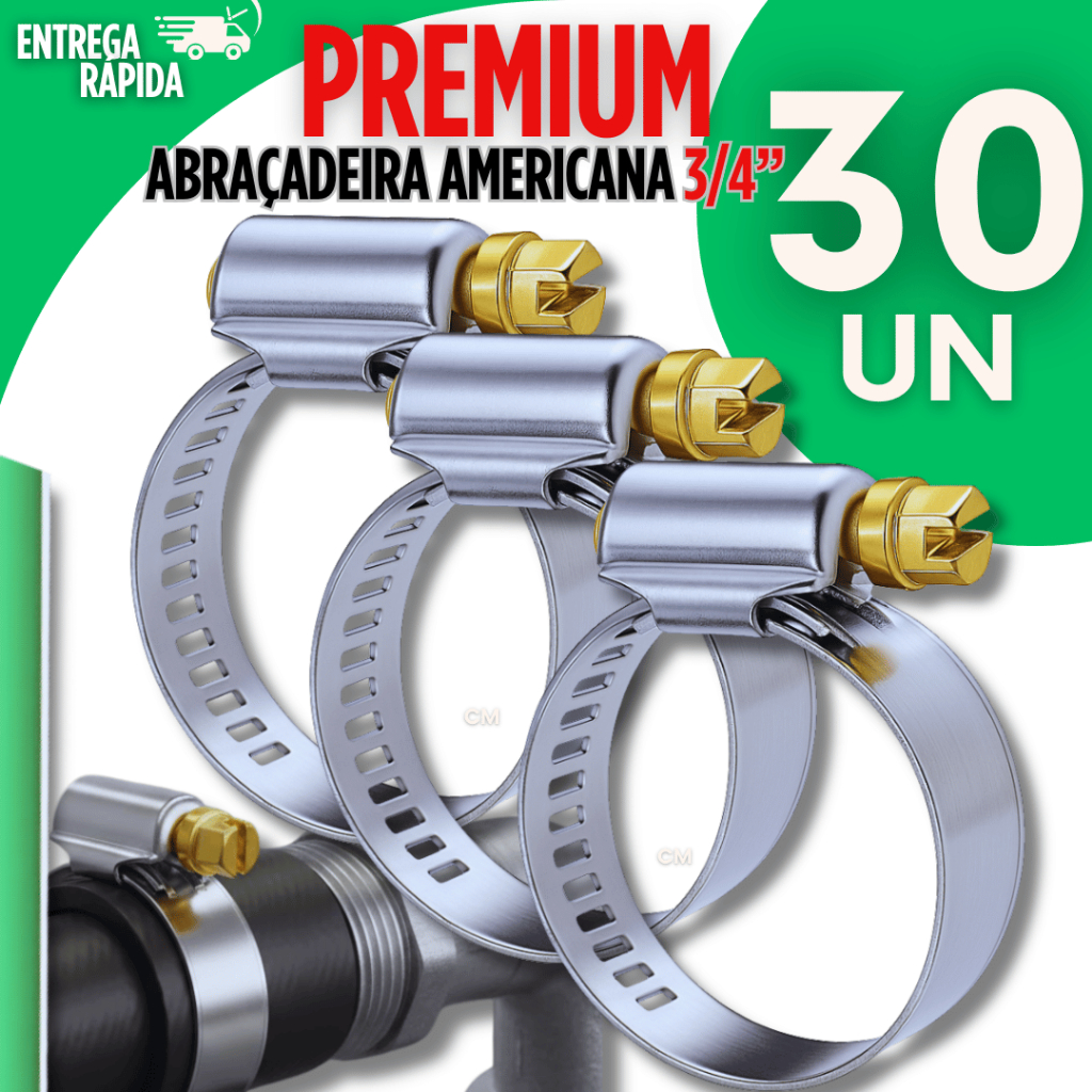 Kit 30 Abraçadeiras Americana 3/4 Inox Para Mangueira Gás Jardim Premium Utilidades Qualidade