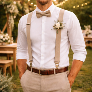 Kit Suspensório Bege e Gravata Borboleta Adulto Em Várias Cores Padrinhos Casamento em Oferta na Shopee
