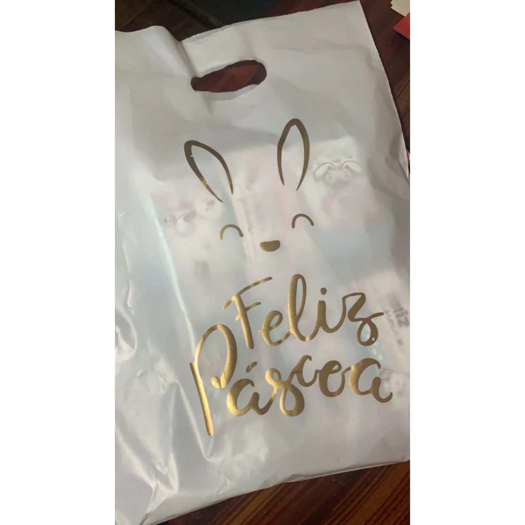 Sacolas Plástica 20X30 (50UN) - Frase Feliz Páscoa