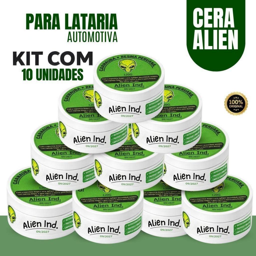 Kit 10 Cera Automotiva Alien Ind Carnaúba Lataria Polimento Tira Riscos Queimado Repele Água Brilho