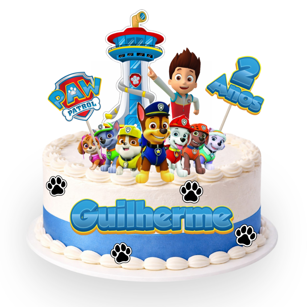 Topo de Bolo Patrulha Canina Aniversario Mesversario Personalizado para Festa de Aniversario Infantil Criança
