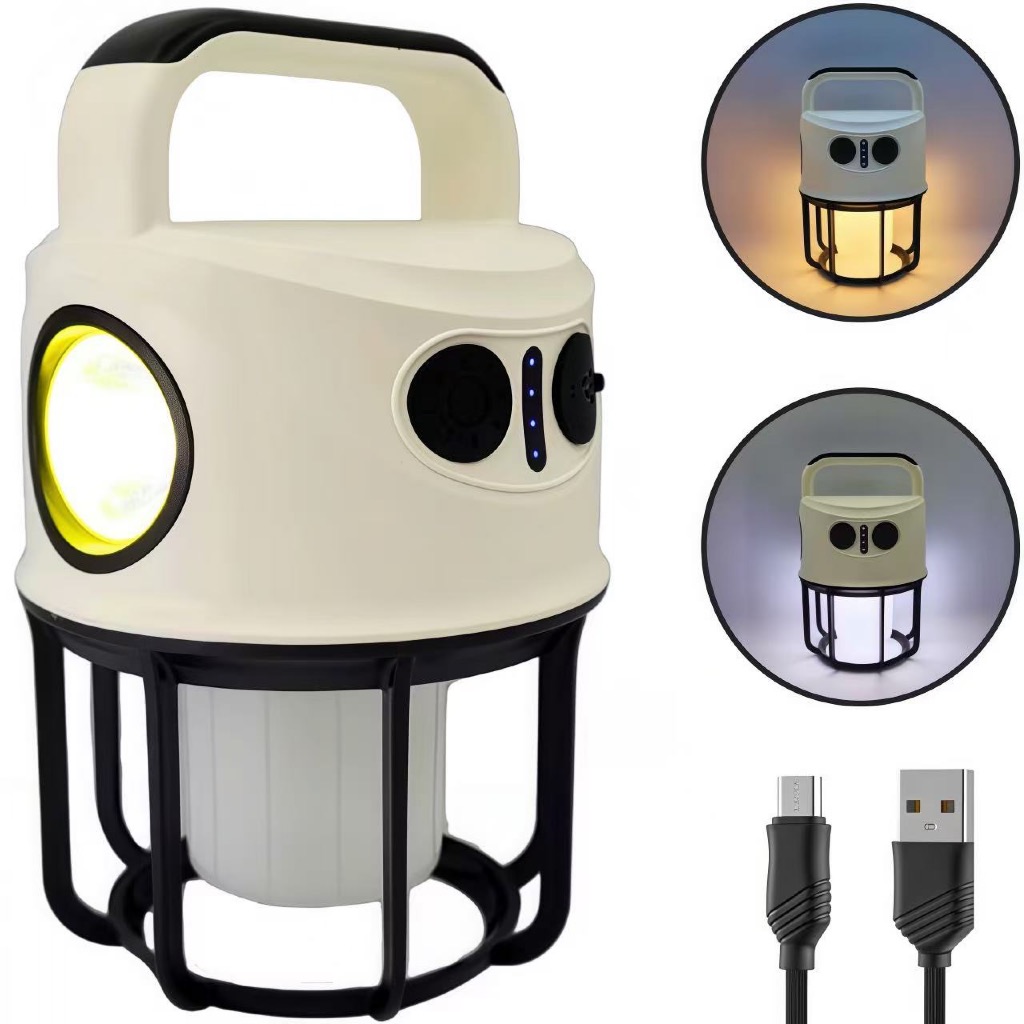 Lampião Led Recarregável Potente Usb função lanterna e luz quente powerbank acampamento lâmpada barraca pesca camping