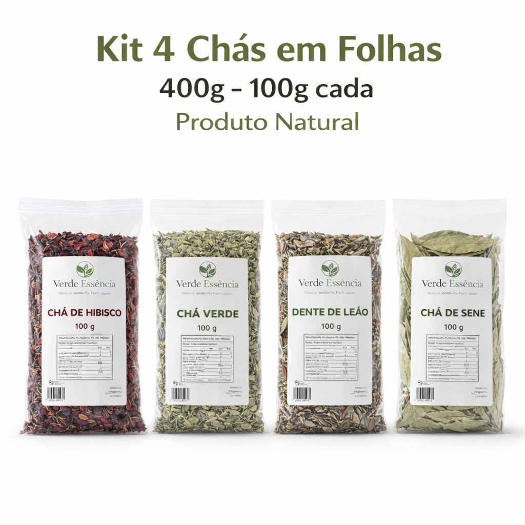 Kit Chás Desinchá 400g – Hibisco Chá Verde Dente de Leão e Sene em Folhas