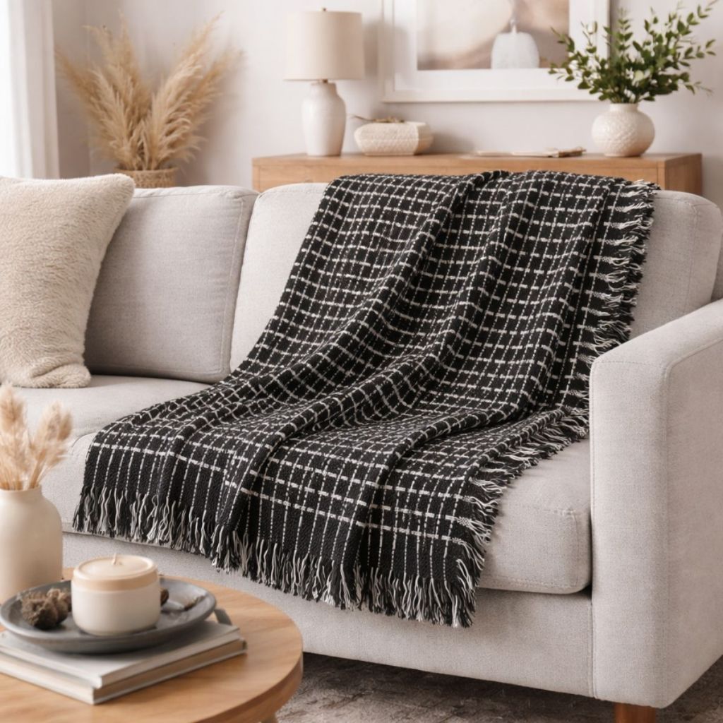 Manta Decorativa Linha Algodão Luxo 100% Artesanal Modelo Grande Capa/Protetora de Sofá Trabalhada