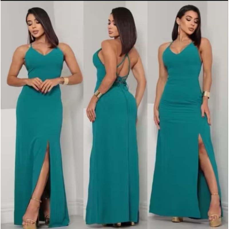 Vestido Longo com Fenda DIVERSAS CORES em Oferta na Shopee