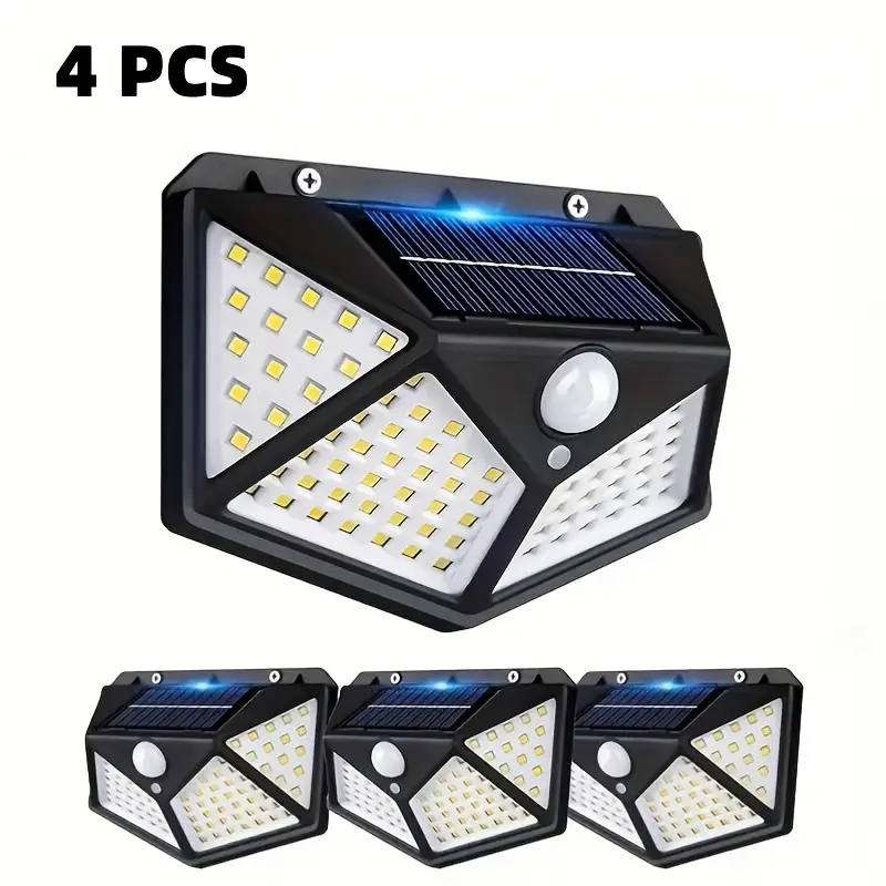 1/2/4 Pcs 100 Leds Luminária Parede Solar Com Sensor Jardim Externa Prova D'água