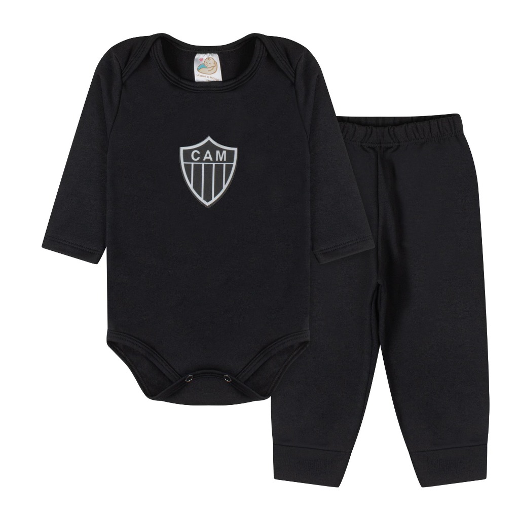 Conjunto Body Térmico Atlético Mineiro Peluciado Brasão de Time Infantil Bebê Tamanho P ao 3 Anos