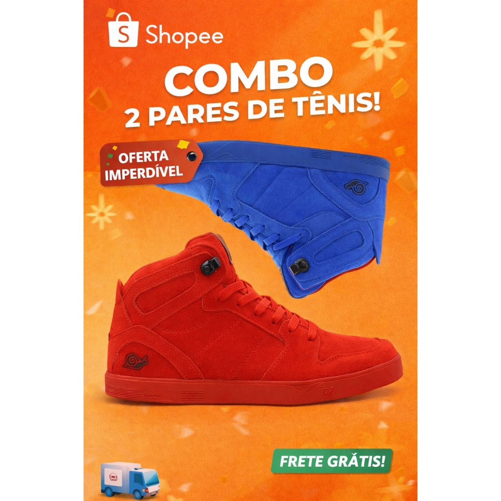 combo tênis masculino vermelho e azul cano alto couro nobuck kit marca landfeet original estiloso street skate skatista