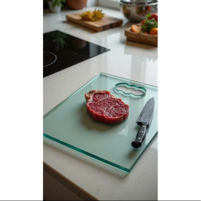 Tábua de corte Carne churrasco Vidro Temperado  8mm Resistente a Impactos 40x25cm