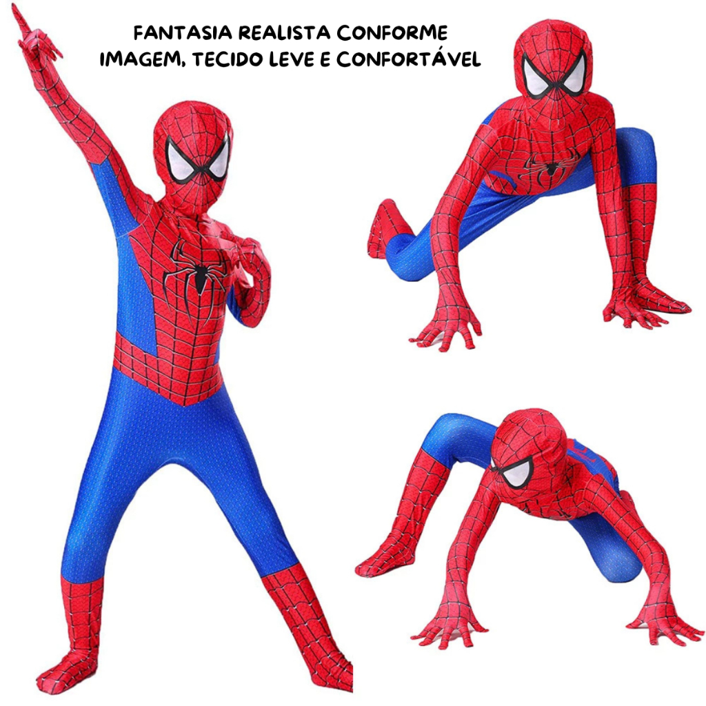 Fantasia Infantil Homem Aranha Spider Man Macacao Realista Super Heróis Marvel Luxo Carnaval em Oferta na Shopee