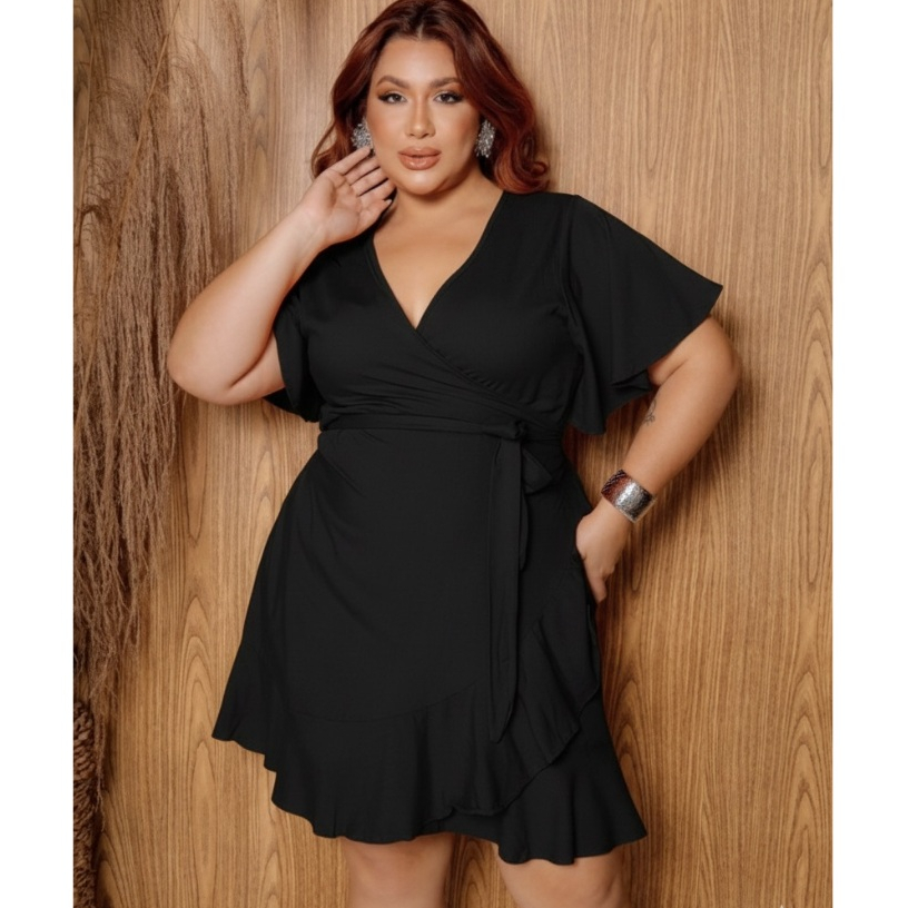 VESTIDO FEMININO PLUS SIZE SOLTINHO MANGA MORCEGO TRANSPASSADO MODA PREMIUM VERAO G1 G2 G3