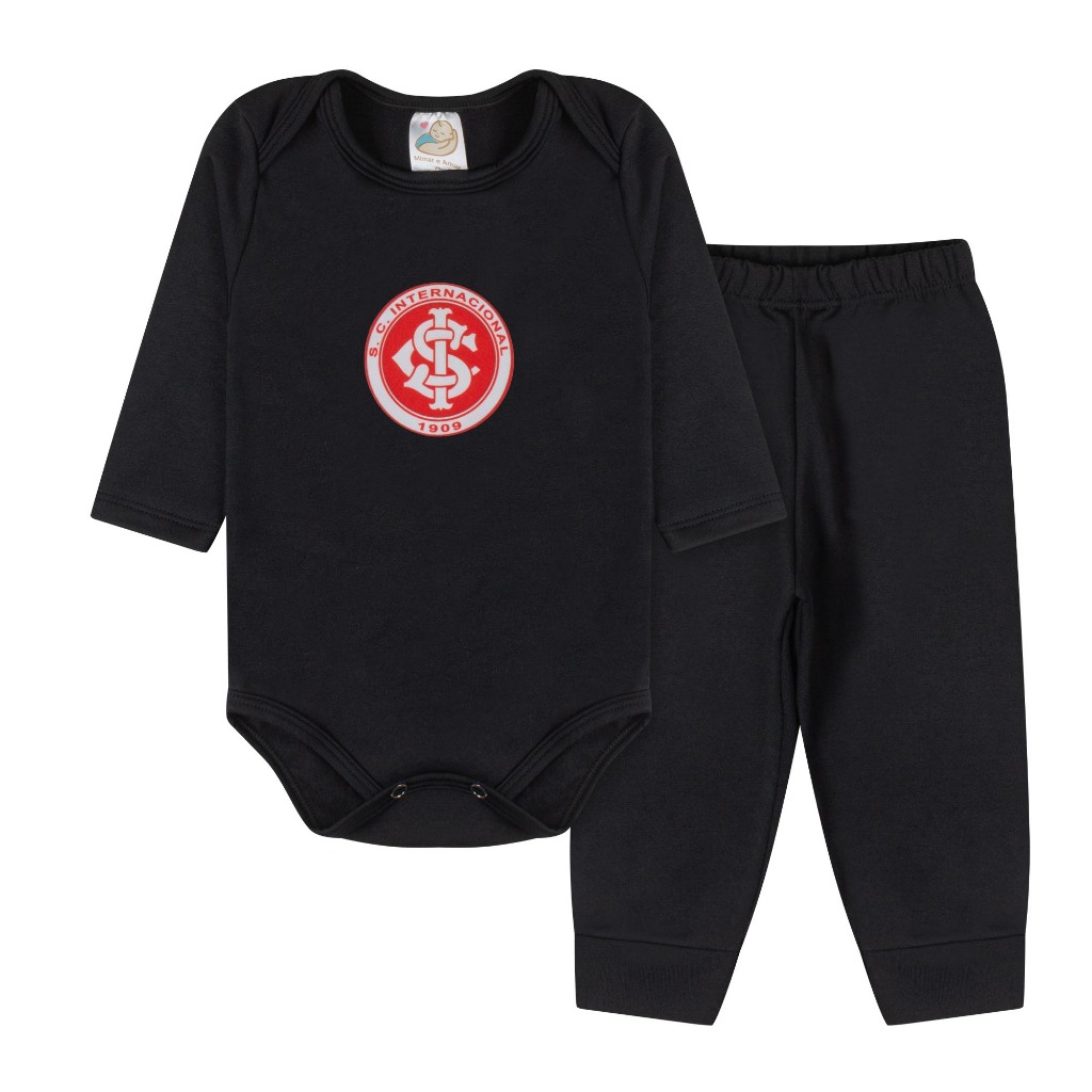 Conjunto Body Térmico Internacional Peluciado Brasão de Time Infantil Bebê Tamanho P ao 3 Anos