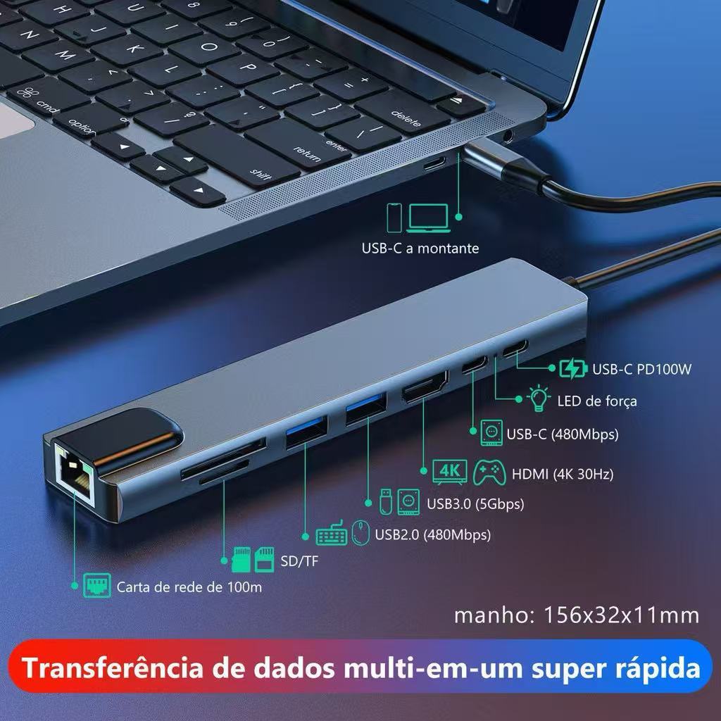 Adaptador Hub Tipo C 7 Em 1/8 Em 1/ 8 Em 2  Hdmi Micro Sd Tf M1 4k Usb 3.0 Para computador todo tipo em Oferta na Shopee
