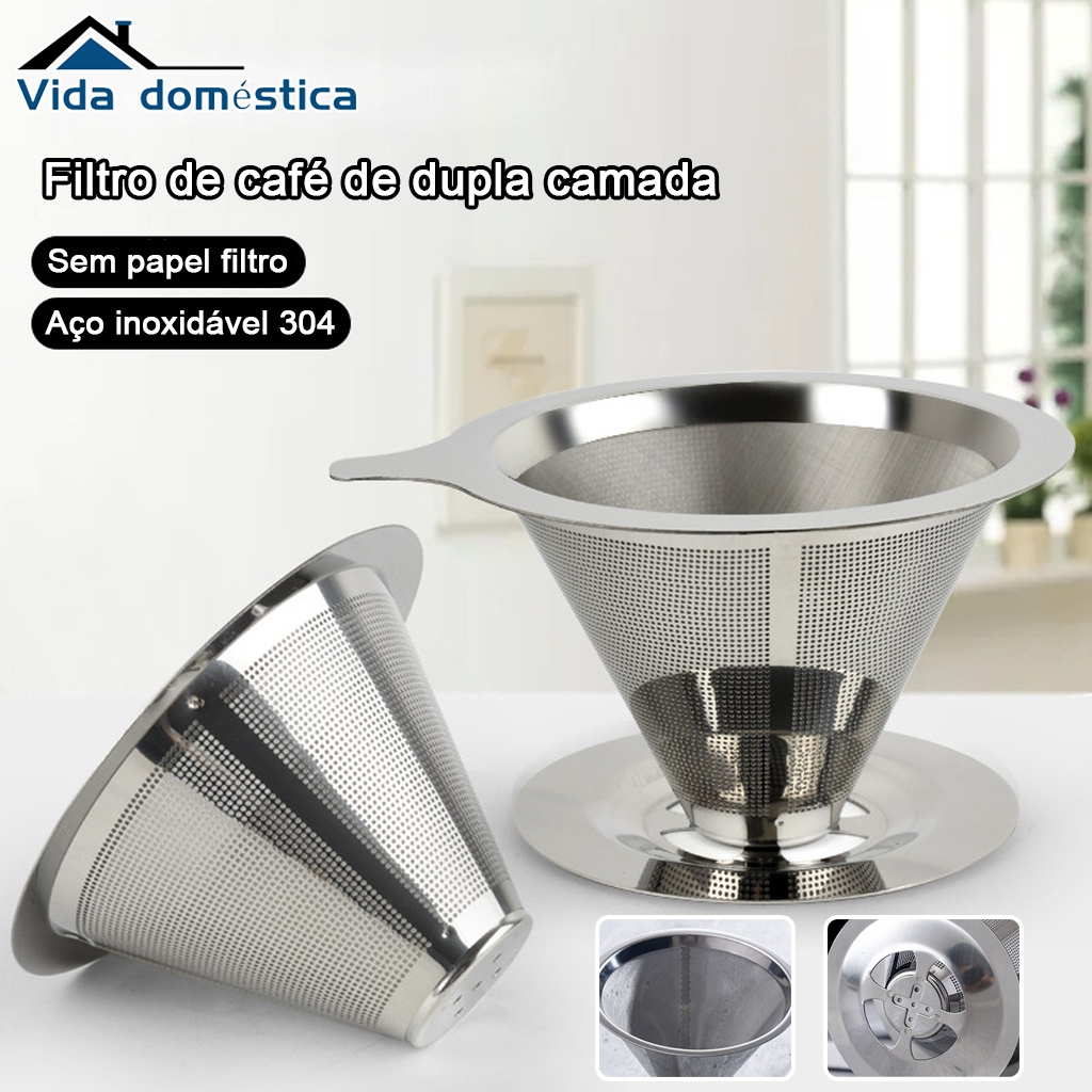 Café Filtro Coador Inox 304 Extra Reutilizável GRANDE GRANDE 12.3*9 cm Não precisa de papel em Oferta na Shopee