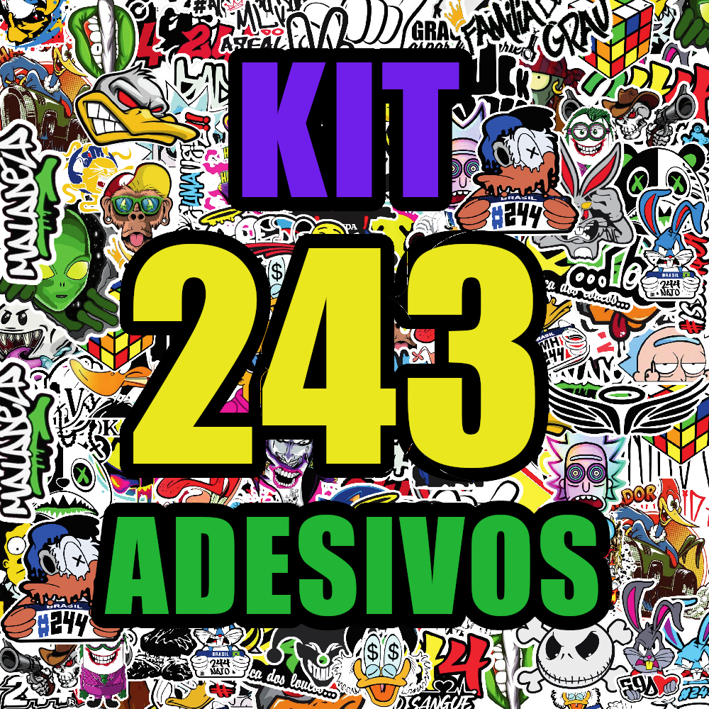 Kit 243 Adesivos De Bike Alta Resolução Cartela aprova d'agua - Personagens Frases e Simbolos