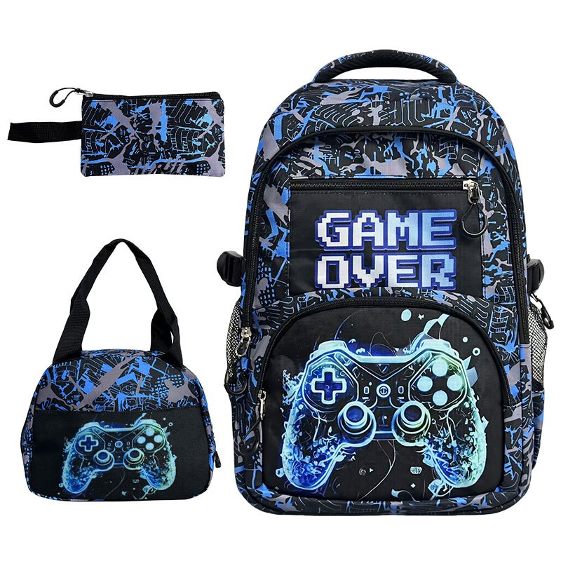 Kit Mochila Escolar Gamer 3 em 1 Preta com Tema Videogame e Controle – Infantil e Juvenil