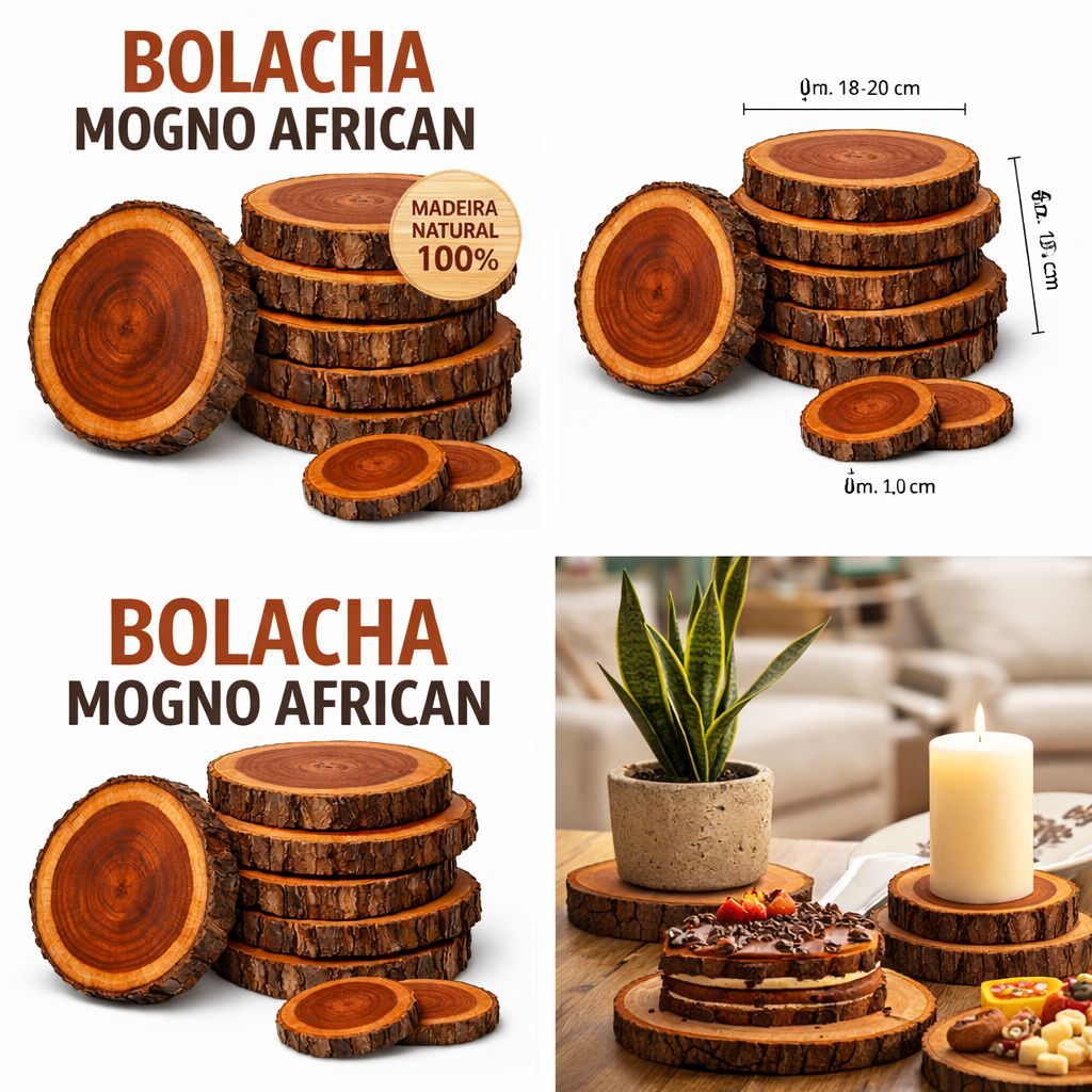 Bolacha de Madeira Rustica Mogno Africano 100% Natural de 20 a 24 cm 1Pç