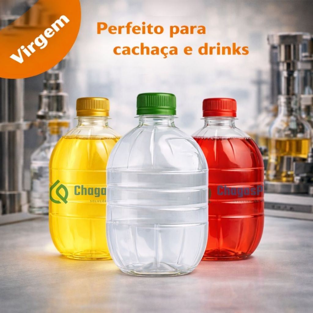 Garrafa PET Corote 500ml Barrigudinha 50 Unidades Tampa Lacre, Embalagem Virgem p/ Cachaça Licor