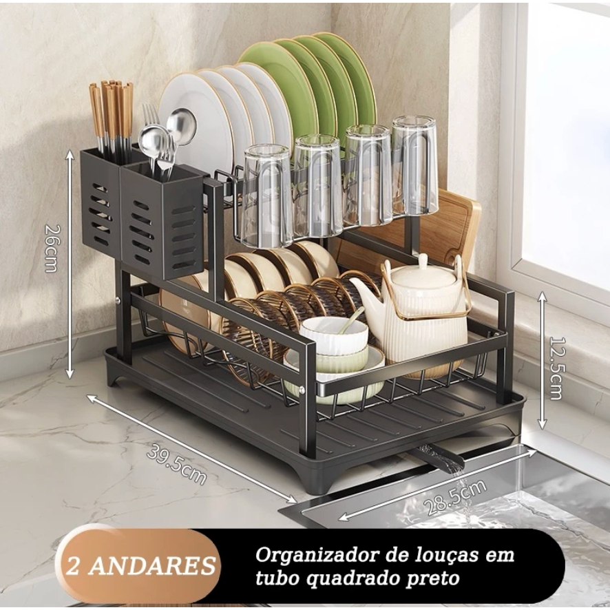 Escorredor de Louças Rack Aço Carbono Organizador Preto