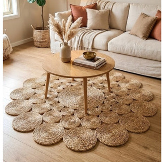Tapete Flor Redondo em Palha Taboa 1.50mt | Artesanato Natural para Decoração de Casa