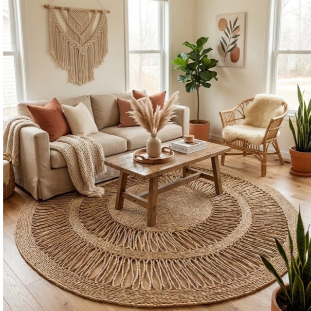Tapete Sol Redondo de Palha Taboa 1,50m | Artesanato Natural para Decoração Elegante