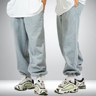 Calça moletom larga flanelada com regulador cinza masculina em Oferta na Shopee