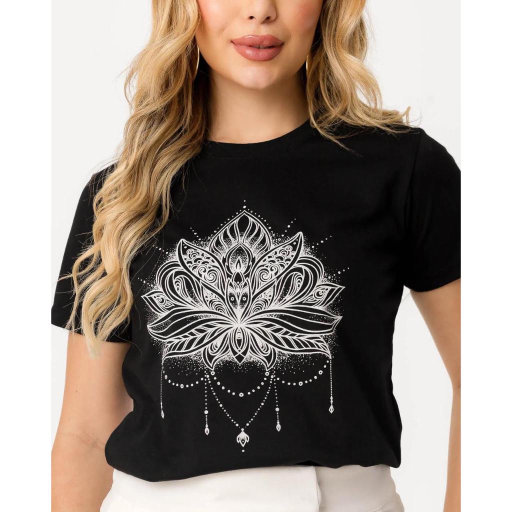 T-Shirt Feminina Floral Conforto Premium 100% Algodão Fio 30.1 Estampas Variadas