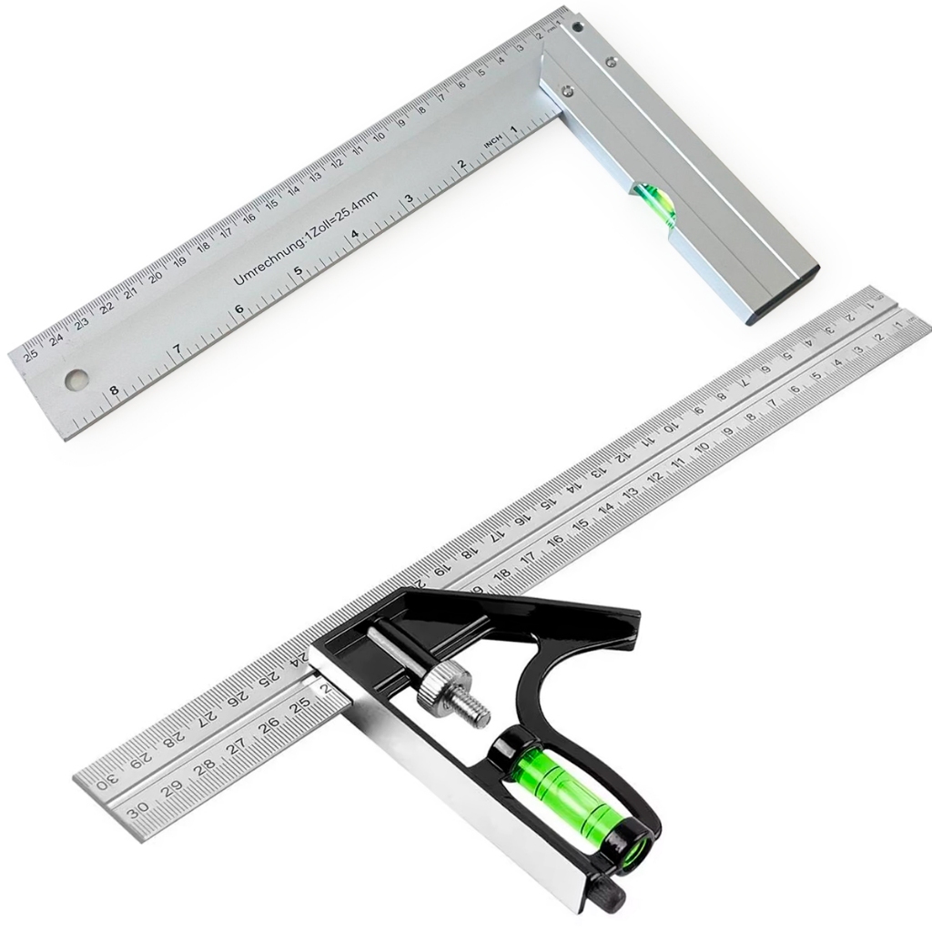 Kit Esquadro Combinado Inox C/Nivel e Regua 12 e 10 Polegadas
