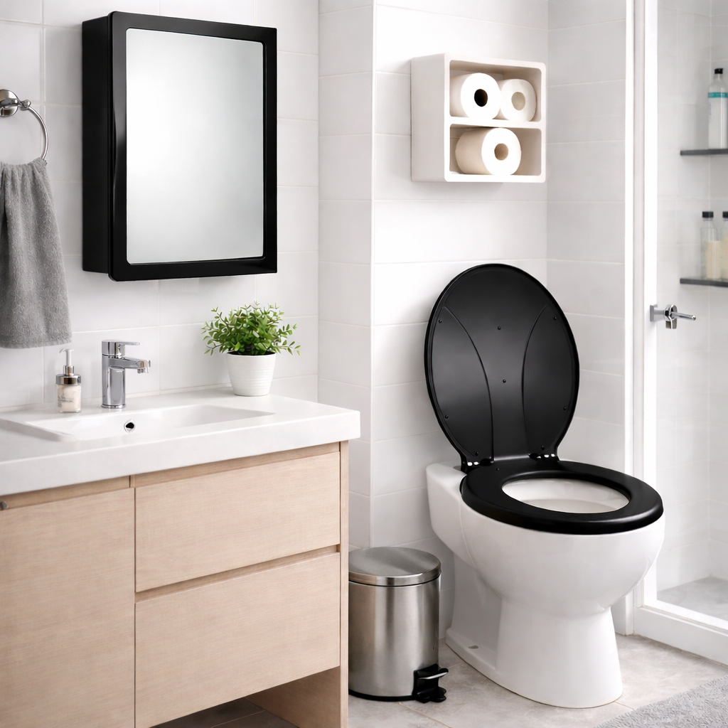 kit Armário Sobrepor + Assento Sanitário Preto: Elegância e Funcionalidade para Seu Banheiro! em Oferta na Shopee