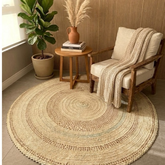 Tapete Três Ondas em Palha Natural 1.50mt Artesanato para Decoração Elegante