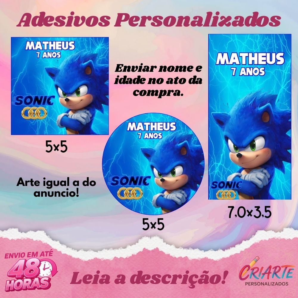Sonic - Kit com 40/60/100 UND de Adesivos Personalizados S/RECORTE - Envio Rápido em Oferta na Shopee