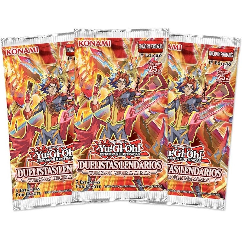 Yugioh 3x Pacotes Booster Duelistas Lendários Vulcano Queima Almas Konami Yu-Gi-Oh Card Game kaiba Box Deck batalho