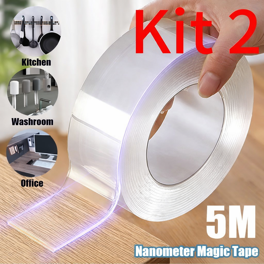 Fita Dupla Face Extra Forte Transparente NanoGel Silicone Mágica Adesiva Cola na Parede Móvel Porta