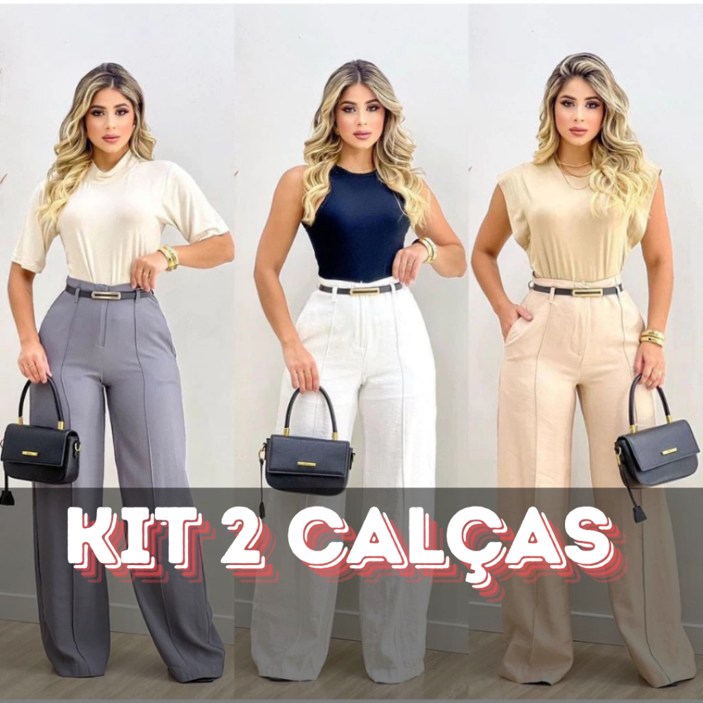Kit 2 Calça Alfaiataria PREMIUM Com Bolso Cintura Alta ENVIO IMEDIATO
