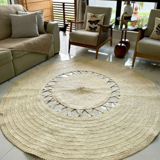 Tapete X Ana Redondo de Palha Carnaúba 1.50mt Artesanato Natural para Decoração
