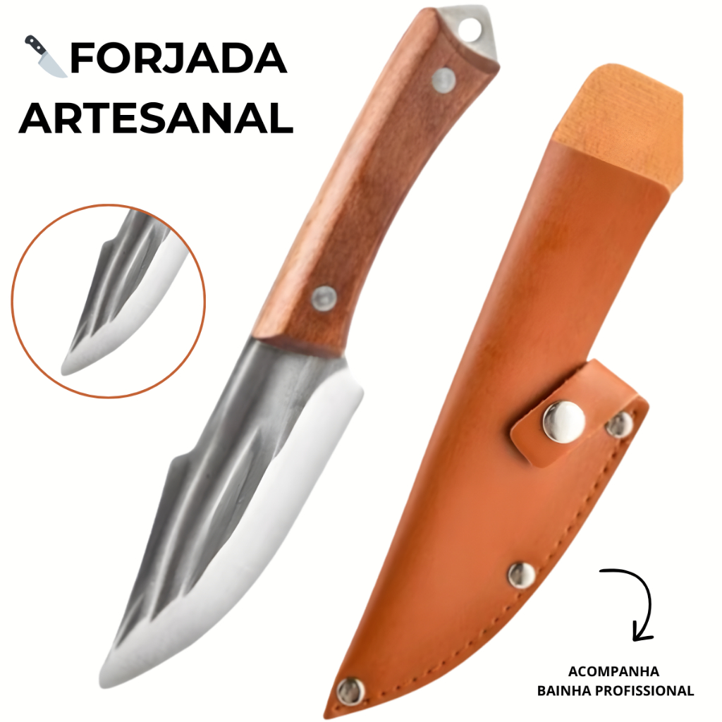 Imagem Faca de Desossa Profissional Forjada Artesanal com Bainha Ideal para Churrasco e Preparos na cozinha