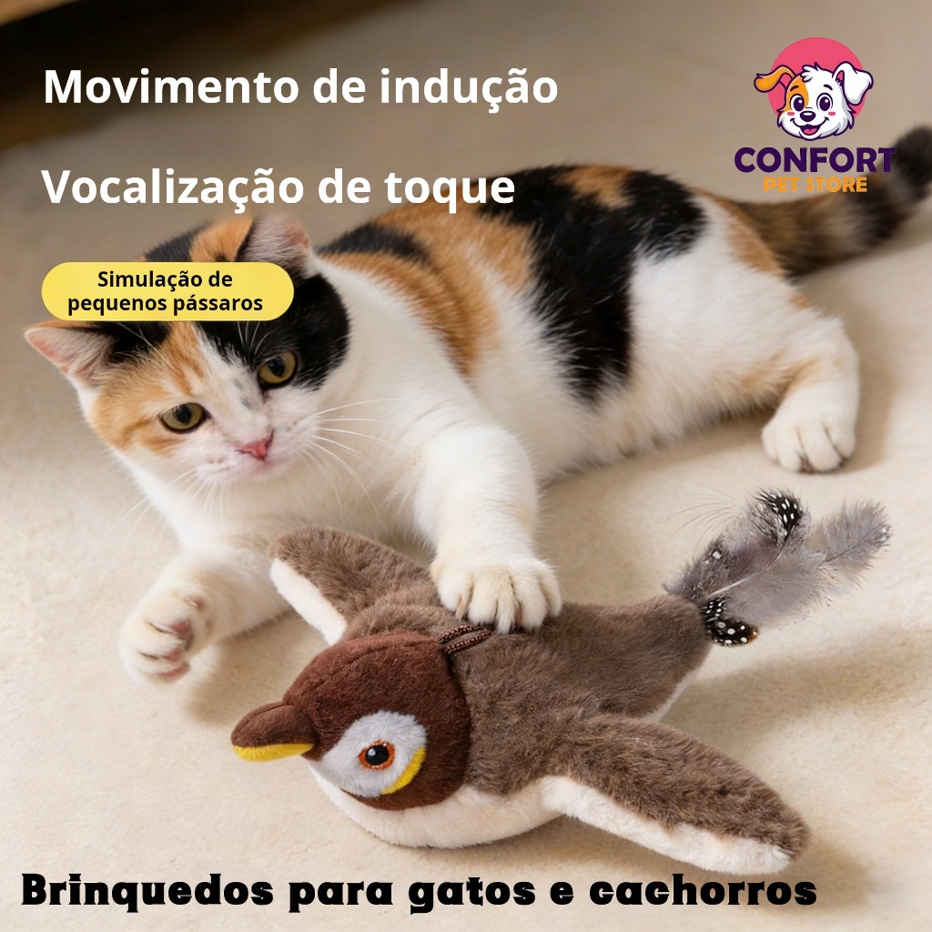 brinquedos para gatos/Pardal, brinquedo de pelúcia de pássaro/gato, recarregável, com três modos e que emite sons em Oferta na Shopee