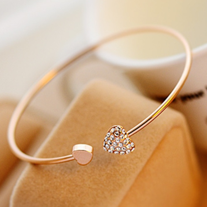 Pulseira com strass, formato de coração e símbolo, com banho de ouro 18K Pulseira feminina em Oferta na Shopee