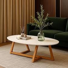 Mesinha Mesa De Centro De Sala Classic Oval Pés De Madeira Maciça Decorativa Luxo Sala Quarto