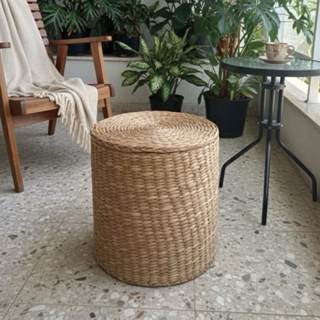 Puff Redondo de Taboa Organizador Coisas Diferentes Para Casa Decoração Elegante Artesanato Natal