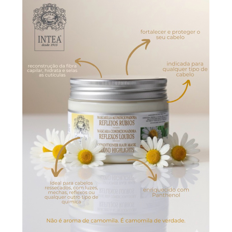 Máscara de Tratamento Camomila Intea Reflexos Louros 300 g em Oferta na Shopee
