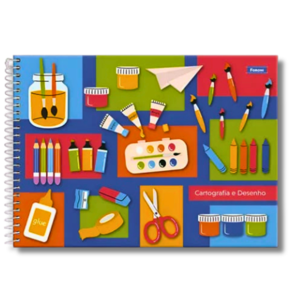 CADERNO DESENHO CARTOGRAFIA DESENHO PARA ARTES CAPA DURA 96 FOLHAS ESPIRAL FORONI UNITÁRIO SEM PAUTA
