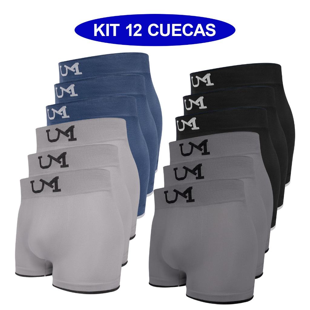 Kit 12 Cueca Boxer Lisa Sem Costura Masculino Adulto Cores Variadas Respirável Confortável em Oferta na Shopee