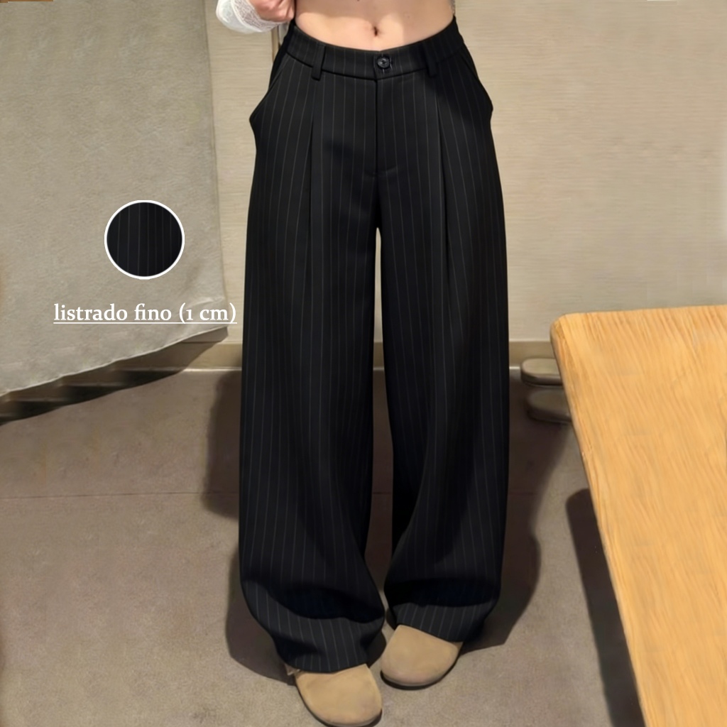 SV Calça Pantalona Alfaiataria Listrada Wide Leg - Tecido Respirável Wide Leg para Dia a Dia e Verão em Oferta na Shopee
