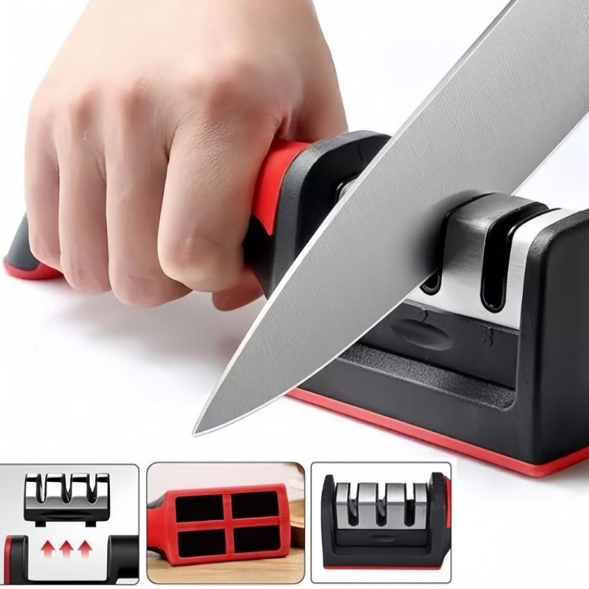 Imagem 1/3/5 Afiador De Faca 3 Estágios Amolador Profissional Com Afiação Rápida Em Aço Inoxidável
