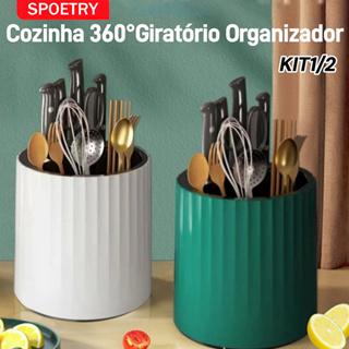 Porta Utensílios De Cozinha 360°Giratório Organizador de Talheres Facas Garfos Colheres Escorredor de louça em Oferta na Shopee